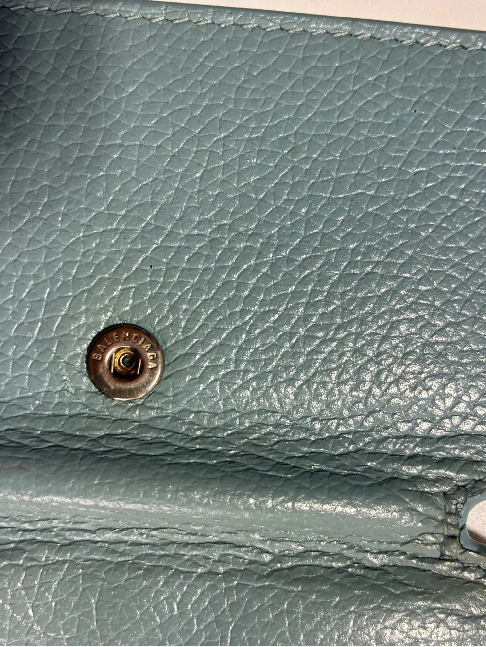 Balenciaga Teal Leather Key Ring Card Wallet
